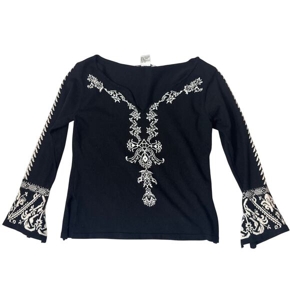 Vintage Tops - Vintage 90s Black Betty Sung Silk Bell Sleeve Sweater Medium Boho Fairygoth